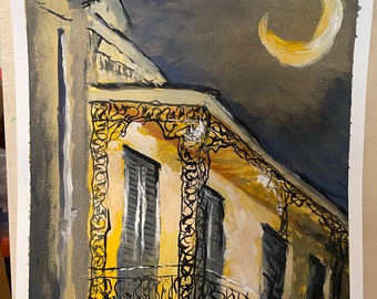 New Orleans Night - 9” x 12” gouache on paper. Original