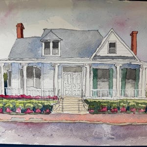 River Oaks-9” x 12” ink and watercolor on paper. original. Matted and framed