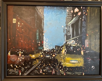 Rain in Traffic - 18” x 24” acrylic on canvas. Framed