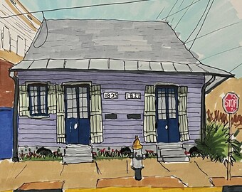 Lavender house print - 9” x 6”  print pen and marker