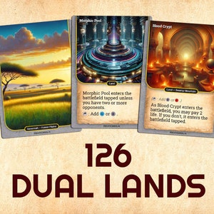 126x Cartas Proxy Dual Land Exclusivas, Verdadeiro + Duplo + Vínculo + Rápido + Lento + Choque + Dor + Revelação + Verificação + MAIS, Proxies MTG de Qualidade Premium