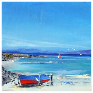 Pack de cartes de voeux Île d'Iona. Paysages côtiers. Lot de 5 cartes. Cartes de voeux vierges et brillantes représentant cinq peintures de Peter Tarrant