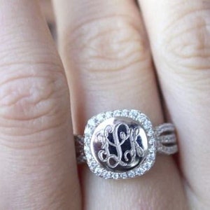 Sterling Silver Monogram Ring, Personalized Jewelry Ring CZ Sterling Ring Engravable Ring CZ Monogrammed Jewelry