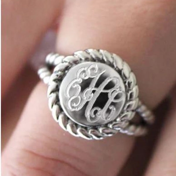 Monogrammed Ring,Sterling Silver Ring Rope Ring, Personalized Ring, Sterling Silver, Personalized Jewelry, Engraved Ring