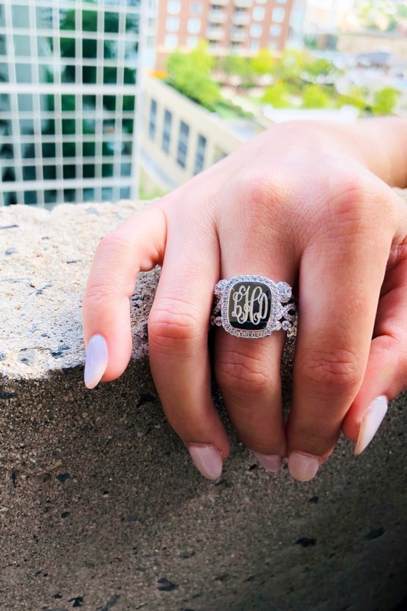 Sterling silver monogram rings discount