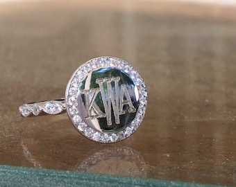 Monogrammed Sterling Silver Ring,Sterling Silver CZ Ring, Engraved Ring, Gift for Her, Personalized Jewelry