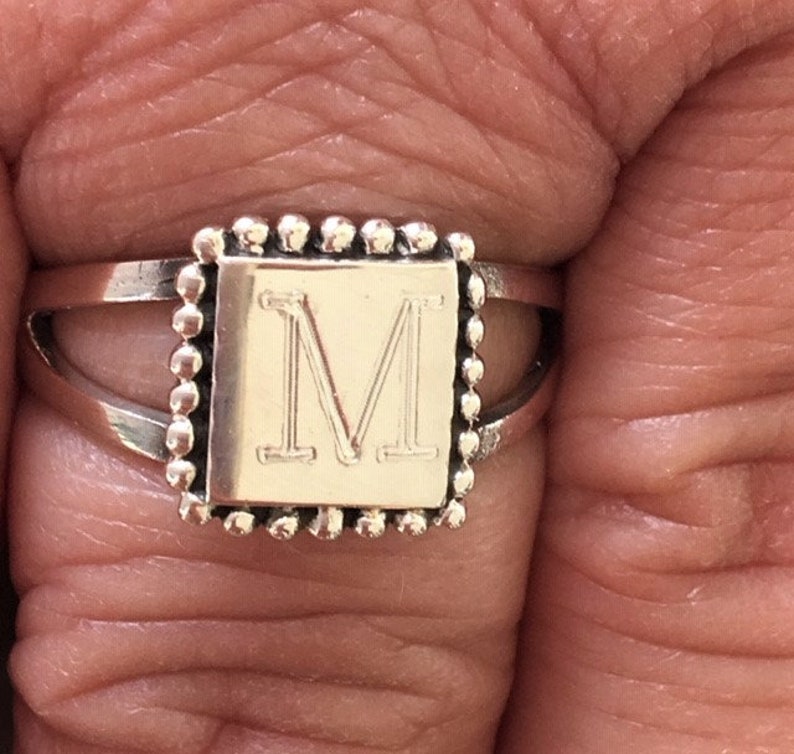 Monogram Ring, Sterling Silver Monogrammed Ring, Personalized Jewelry, Monogrammed Jewelry, Square Shaped Sterling Silver Ring, Gift For Her image 4