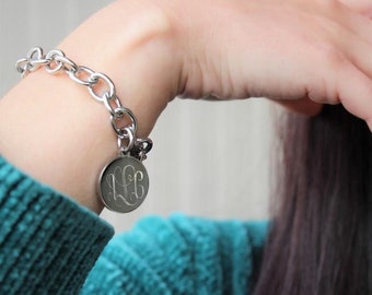 Monogrammed Bracelet, Charm Bracelet, Personalized Jewelry, Monogram Bracelet, Engraved Bracelet, Link Bracelet Charm