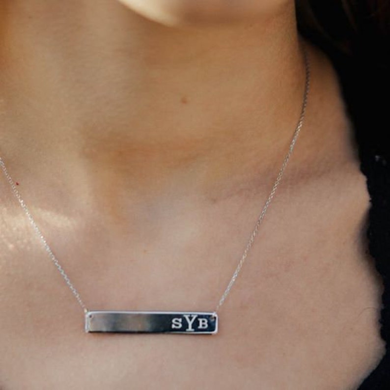 Personalized Necklace Sterling Silver Monogram Personalized Jewelry,Bar Necklace Monogrammed Sterling Silver Bar Necklace Gift for Her
