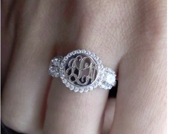 Monogram Ring, Sterling Silver Ring, Monogrammed Sterling Silver Ring, CZ Ring, Monogrammed Jewelry, Gifts for Her, Personalized Ring