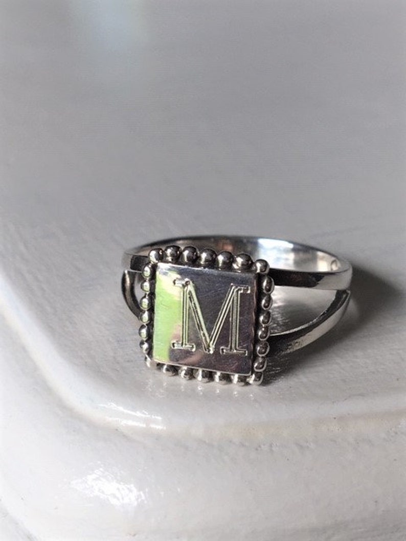 Monogram Ring, Sterling Silver Monogrammed Ring, Personalized Jewelry, Monogrammed Jewelry, Square Shaped Sterling Silver Ring, Gift For Her image 3