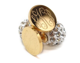 Monogrammed Earrings, Silver Earrings, Rhinestone Back Earrings, Gift for Her, Ball Back Earrings, Personalized Jewelry, Gold Jewelry