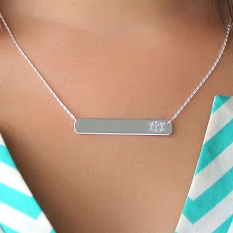 Personalized Necklace Sterling Silver Monogram Personalized Jewelry,Bar Necklace Monogrammed Sterling Silver Bar Necklace Gift for Her
