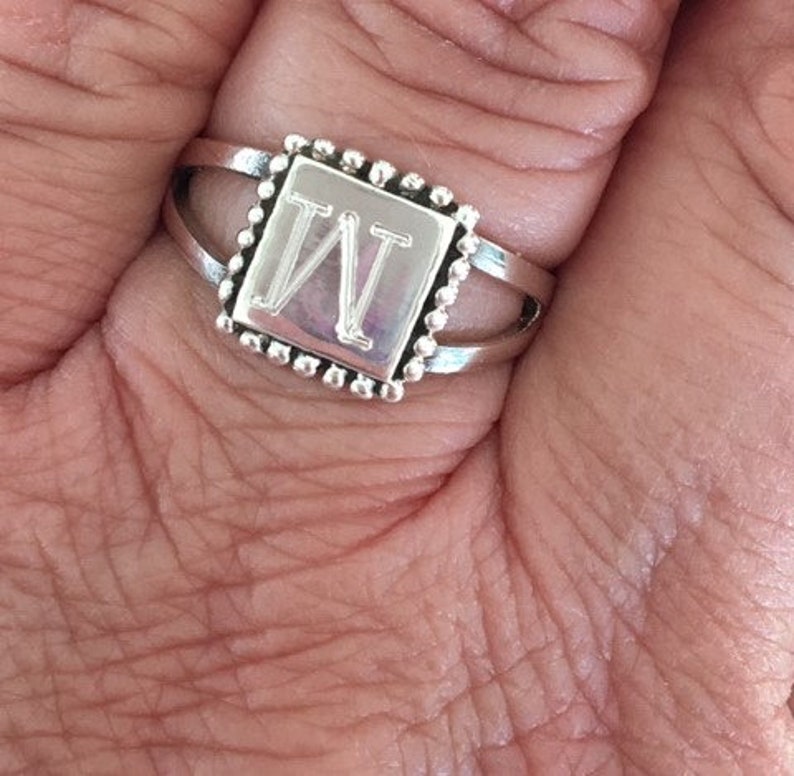 Monogram Ring, Sterling Silver Monogrammed Ring, Personalized Jewelry, Monogrammed Jewelry, Square Shaped Sterling Silver Ring, Gift For Her image 5