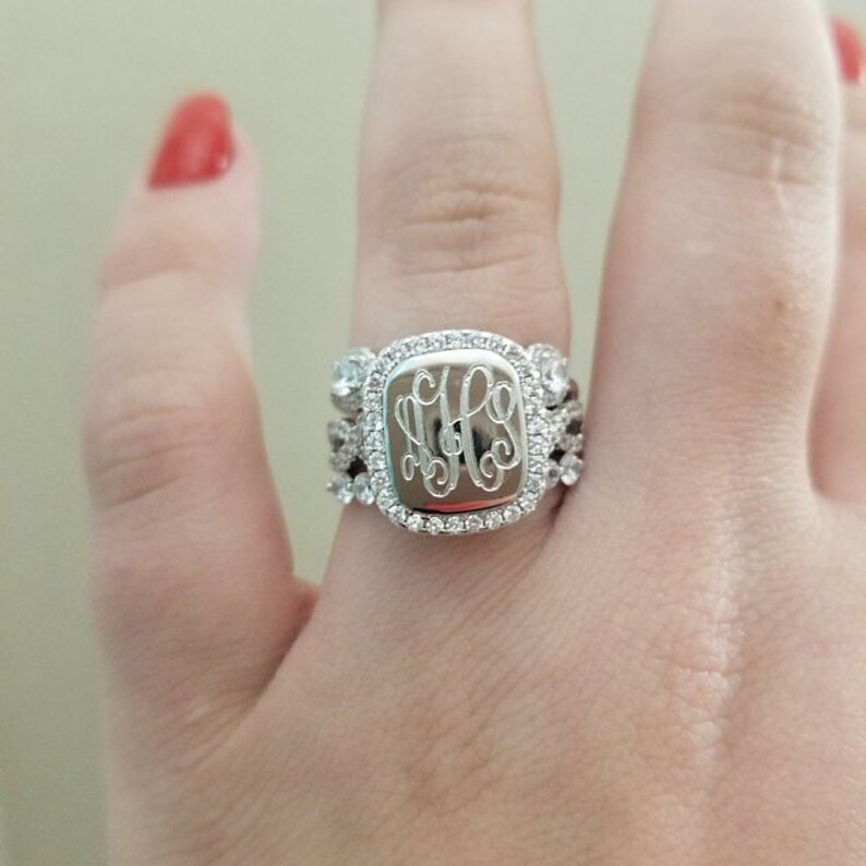 Monogram Ring Sterling Silver Stackable Ring Personalized Etsy