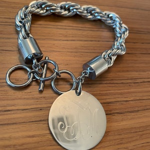 Monogrammed Silver Bracelet Rope Bracelet engraved Engraved - Etsy