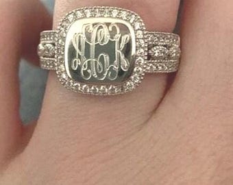Monogram Ring Stering Silver Monogrammed Jewelry Sterling Silver Ring CZ Ring Personalized Ring Gift for Her