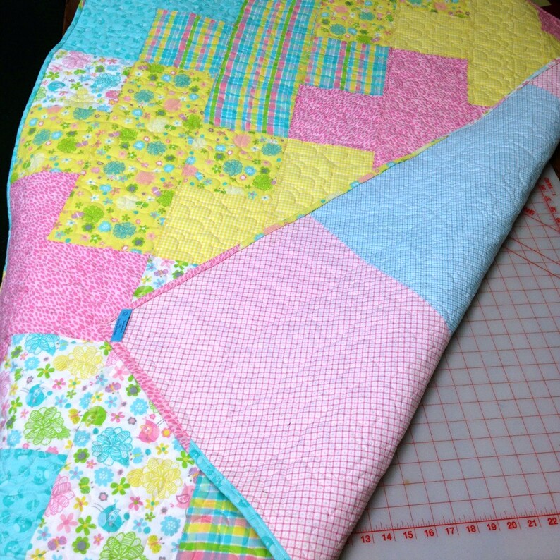 Baby Crib Quilt Toddler Plus Quilt Pink Yellow Nursery Etsy