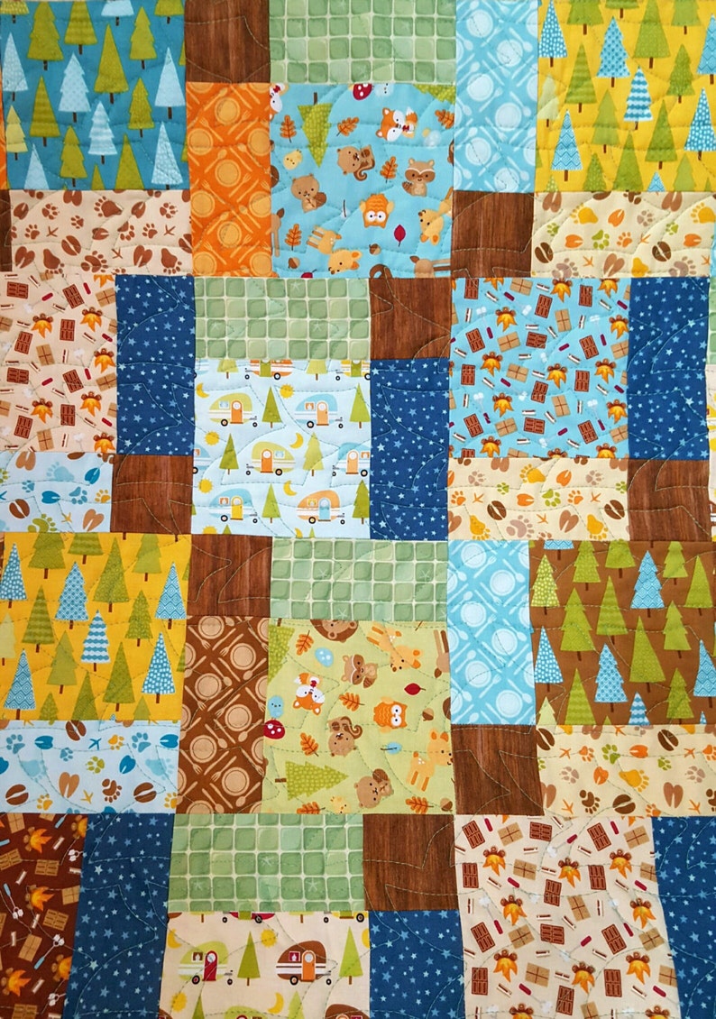 Baby Crib Quilt with a Camping Theme Unisex Kids Play Quilt Etsy