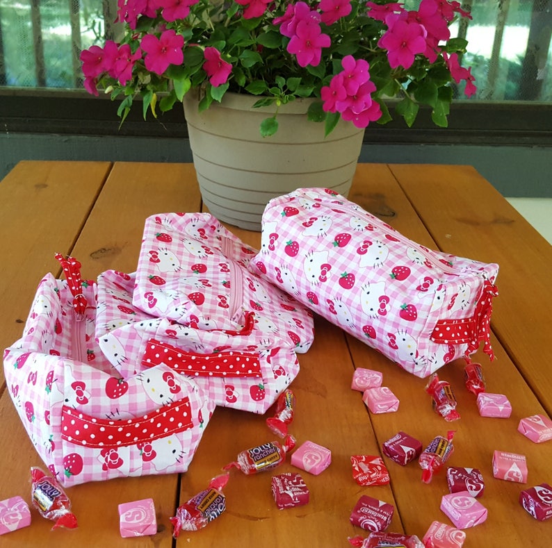 Boxy Pouch with Strawberry Hello Kitty Hello Kitty Bag Little Girl Small Toy Tote with Zipper