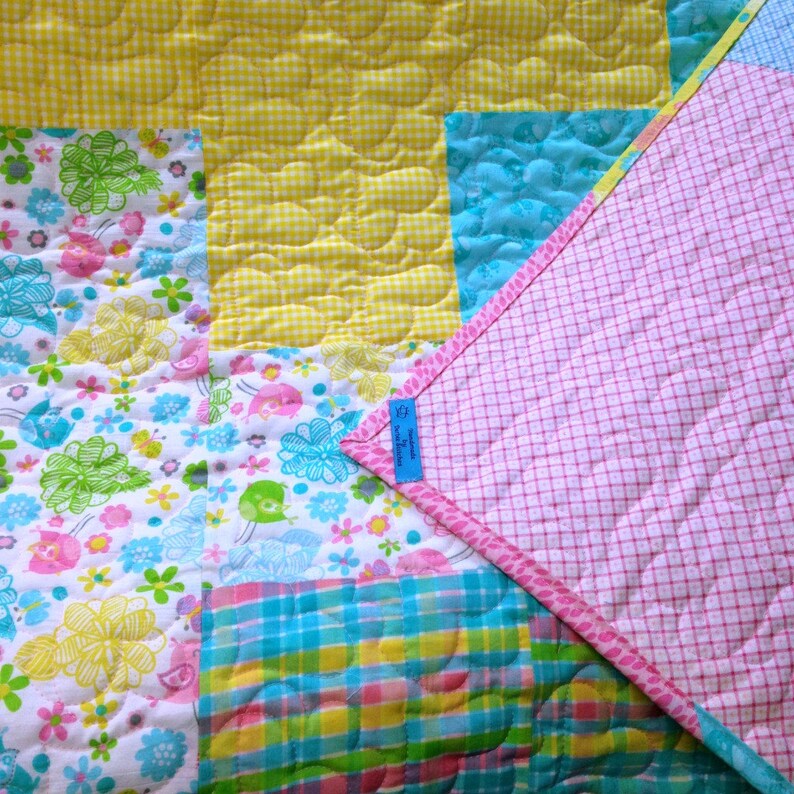 Baby Crib Quilt Toddler Plus Quilt Pink Yellow Nursery Etsy