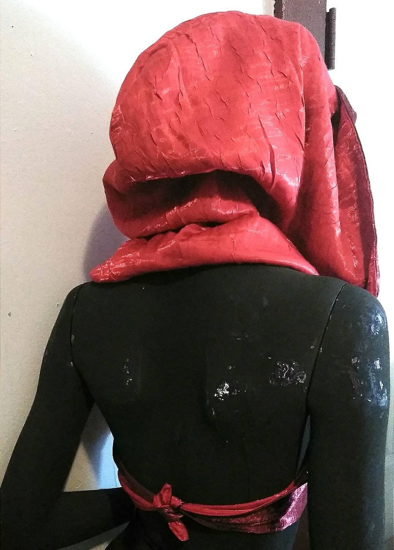 Coral Red and Cranberry REVERSIBLE HALTER-HOODIE Wrap Accessory