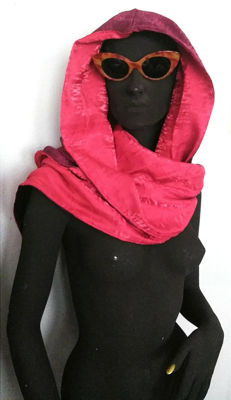 Coral Red and Cranberry REVERSIBLE HALTER-HOODIE Wrap Accessory