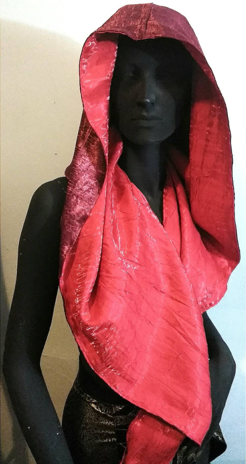Coral Red and Cranberry REVERSIBLE HALTER-HOODIE Wrap Accessory