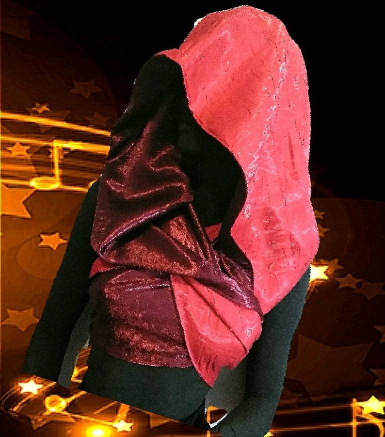 Coral Red and Cranberry REVERSIBLE HALTER-HOODIE Wrap Accessory
