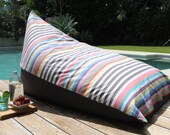 Beanbag stripey thick cotton in multicoloured and charcoal stripes with charcoal contrast backing
