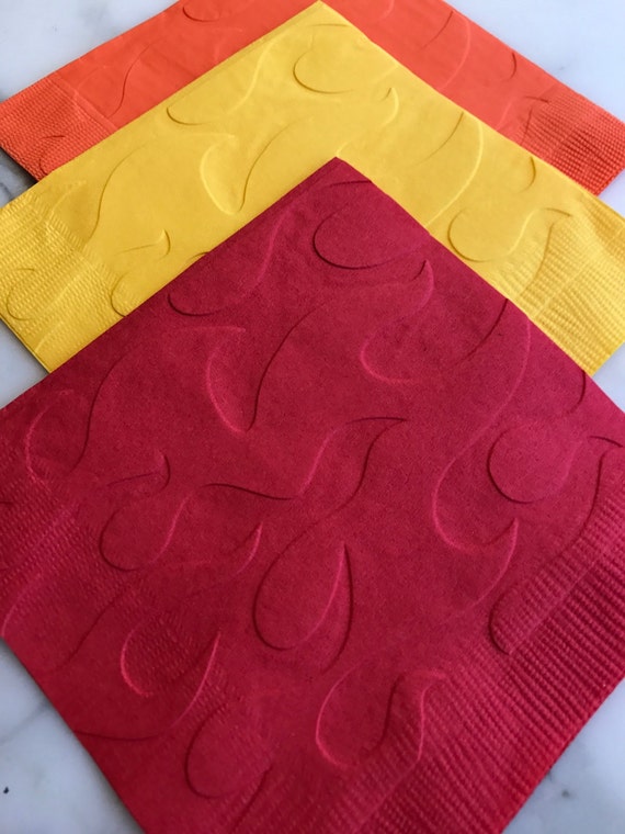 Fire Fighter Flames Hand Embossed Cocktail Napkins Il_570xn