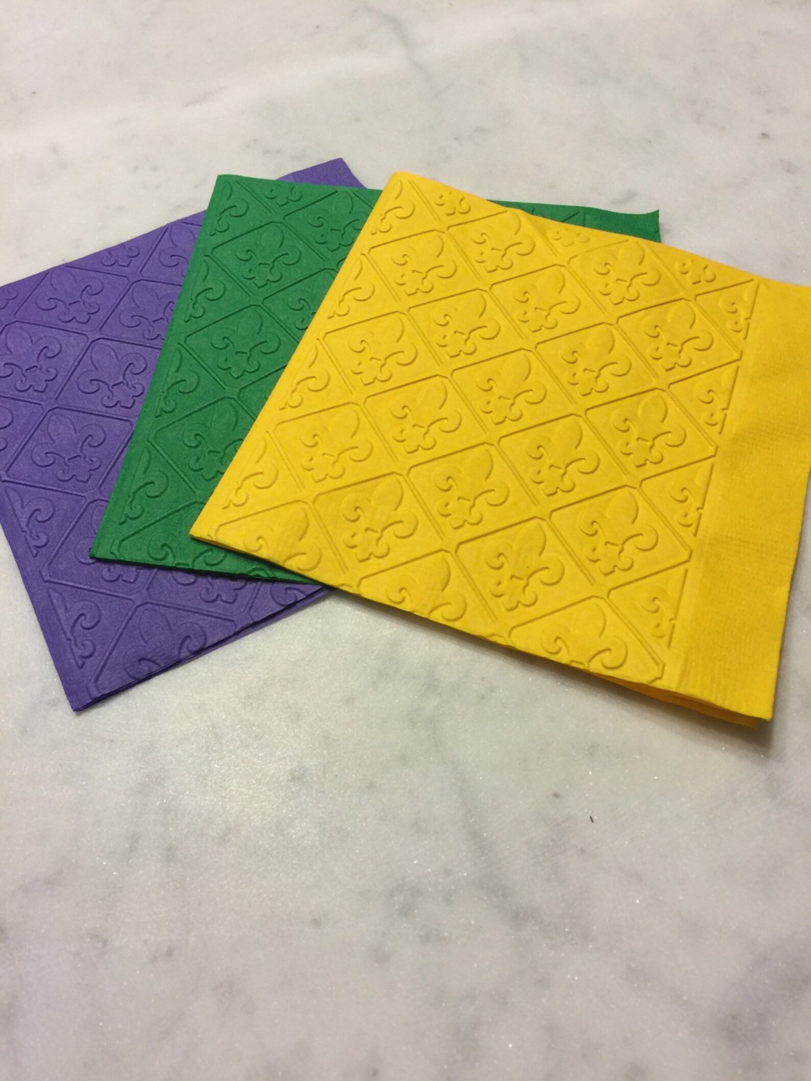 Fleurdelis Mardi Gras Saints New Orleans Hand Embossed Cocktail Napkins