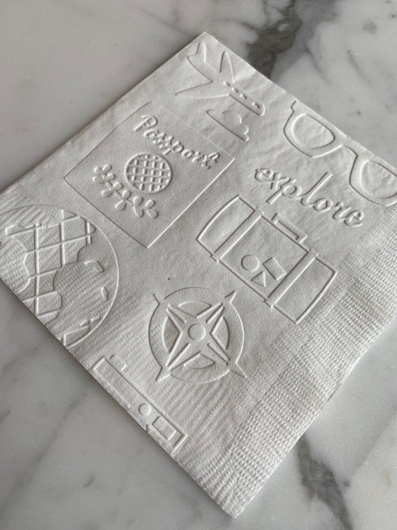 Travel Themed (Airplane, Passport, Luggage) Hand Embossed Cocktail/Dessert/Beverage Napkins Il_570xn