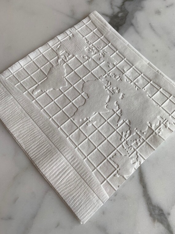 World Map Hand Embossed Cocktail/Dessert/Beverage Napkins Il_570xn