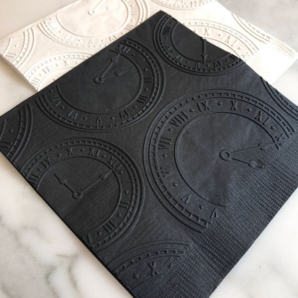 Big Clock (Alice in Wonderland themed) Hand Embossed Cocktail/Beverage/Dessert Napkins