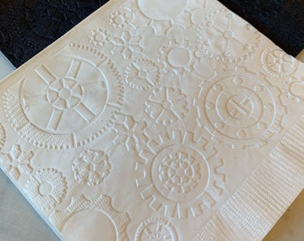 Gears/Steampunk/STEM Hand Embossed Cocktail/Beverage/Dessert Napkins