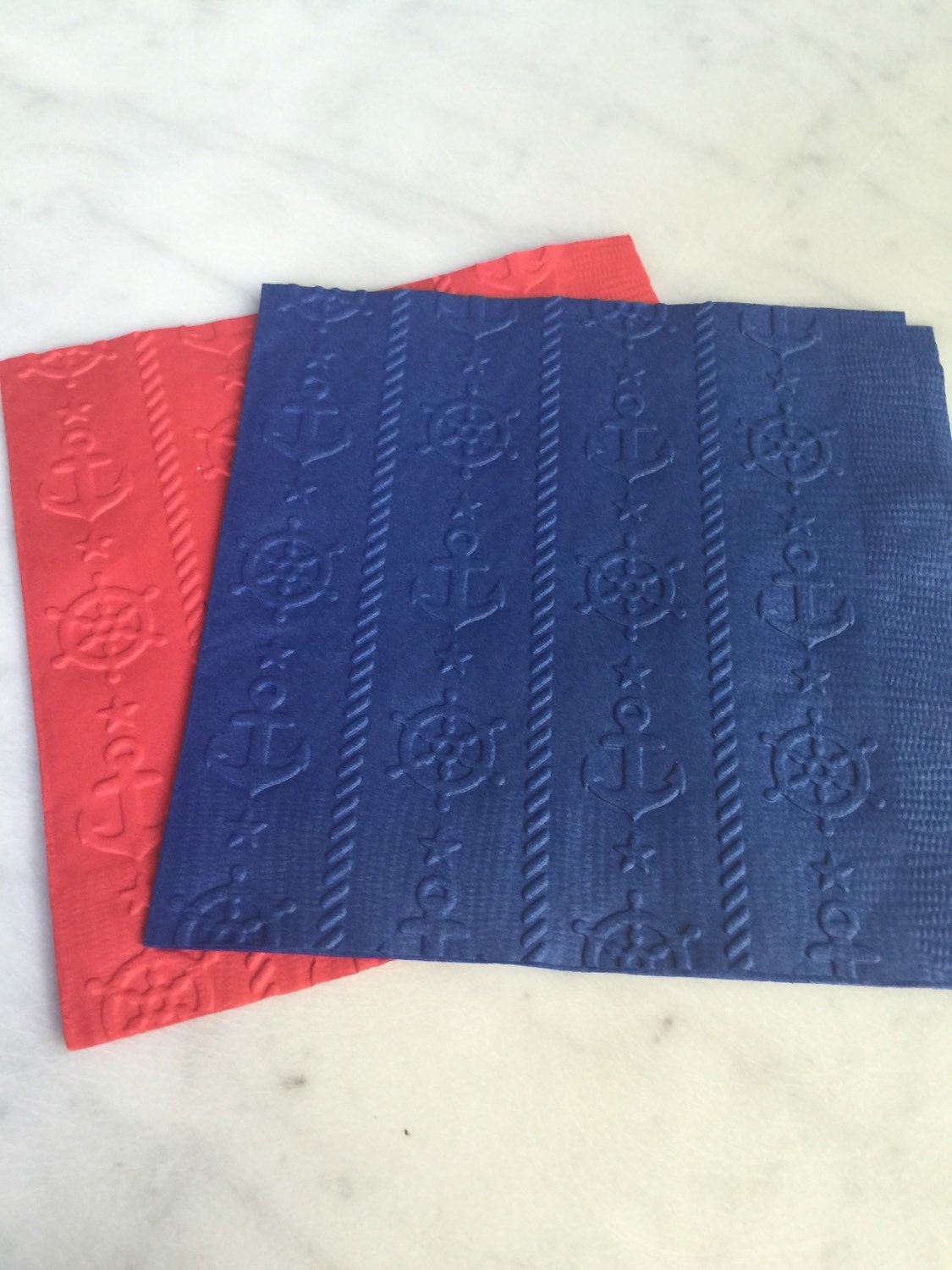 Nautical Themed Anchor Ship Wheel Rope and Star Hand Embossed Cocktail Napkins