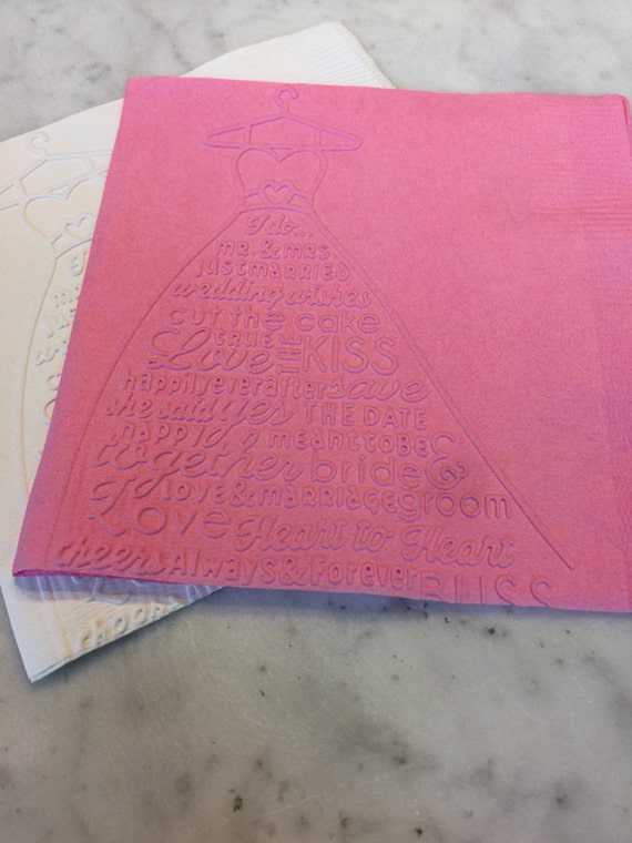 Wedding Dress Hand Embossed Cocktail Napkins (Wedding and Love Sayings) Il_570xn