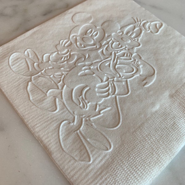 Mickey Mouse, Goofy, and Donald Duck Hand Embossed Cocktail/Dessert/Beverage Napkin