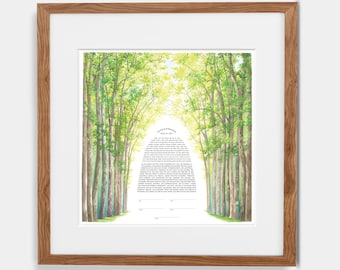 Leafy Lane Ketubah | Jewish/Interfaith Wedding Certificate | Hand-Painted Watercolor, Giclée Print | Wedding Gift