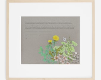Dandelion Purslane Herbal Ketubah | Jewish/Interfaith/Quaker Wedding Certificate | Hand-Painted, Giclée Print | Wedding Gift