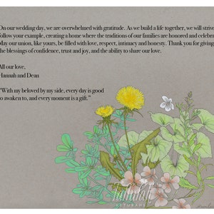 Dandelion Purslane Herbal Parents&#39; Gift | Jewish/Interfaith/Quaker Wedding | Hand-Painted Watercolor, Giclée Print