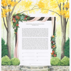 Autumn Floral Chuppah Ketubah | Jewish/Interfaith/Quaker Wedding Certificate | Hand-Painted Watercolor | Personalized Wedding Gift