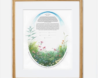 Flower Meadow Ketubah | Jewish/Interfaith Wedding Certificate | Hand-Painted Watercolor, Giclée Print | Wedding Gift