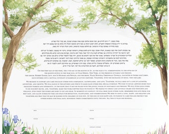 Summer Trees and Flowers Ketubah | Jewish/Interfaith/Quaker Wedding Certificate | Hand-Painted Watercolor | Personalized Wedding Gift