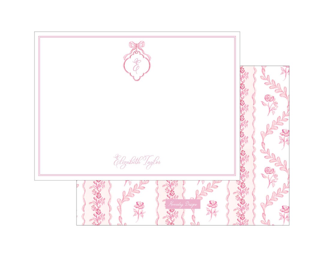 Personalized Pink Bow Stationery Set: Floral Thank You Notecards - Etsy