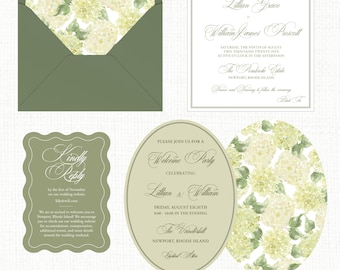 Sage Green Hydrangea Wedding Invitation Suite | Watercolor Floral Invitation | Elegant Garden Wedding