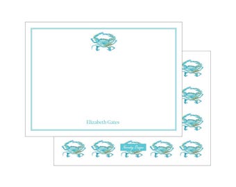 Blue Crab Stationery, Custom Personalized Women&#39;s Stationery, Thank You Notecards, Spring Floral Cards, Mother&#39;s Day Gift, Coastal