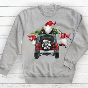 Gnomes Merry Christmas Red and Black Plaid Off Road Truck Screen Print Transfer - Adult Size - Make Your Own Shirt - Christmas Shirt Gnomes