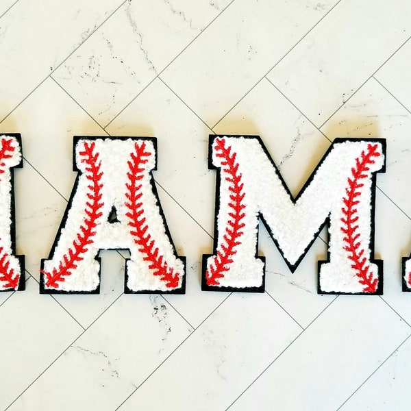 Mama Baseball Chenille Iron On Patches - Mama Baseball Alphabet Iron On Patches